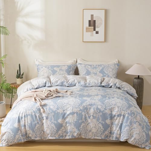 OAITE Duvet Cover Set,100% Cotton Comforter Cover with Floral Pattern Duvet Cover Set,Soft Bedding Set Includes with 3 Piece (2 Pillow Shams,1 Duvet Cover) - Image 1