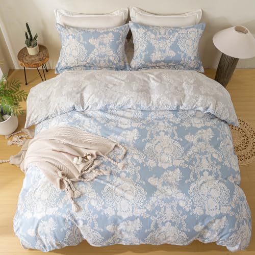 OAITE Duvet Cover Set,100% Cotton Comforter Cover with Floral Pattern Duvet Cover Set,Soft Bedding Set Includes with 3 Piece (2 Pillow Shams,1 Duvet Cover) - Image 4