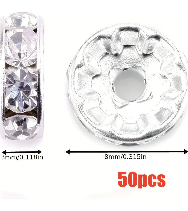 50 Pcs Mixed Color Glass Rhinestone Beads with 8mm Clear Spacer Beads for DIY Clothing Hats Cars Parties Festivals and Gift Decorations - Image 3