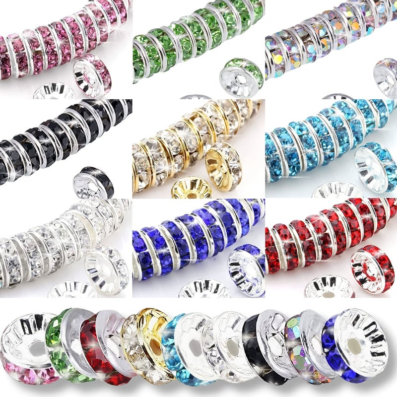 50 Pcs Mixed Color Glass Rhinestone Beads with 8mm Clear Spacer Beads for DIY Clothing Hats Cars Parties Festivals and Gift Decorations - Image 1