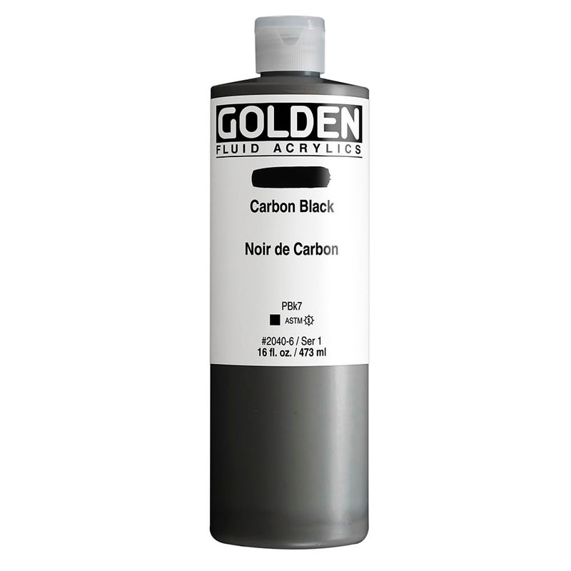 GOLDEN Fluid Acrylics, Carbon Black, 16 fl. oz. Bottle, Professional Acrylic Paint, Opaque - Image 1