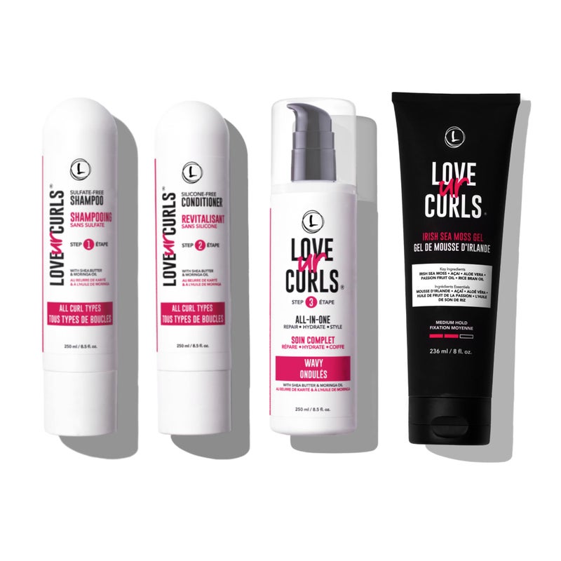 Love Ur Curls - Shampoo, Conditioner, Wavy All In One Styler to repair, define and hydrate hair and Irish Sea Moss Gel for touchable hold - Image 1