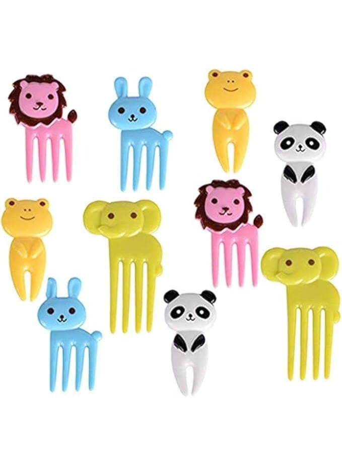 Spaceshoop Set of 10 Lovely Animal Food Fruit Picks Forks, Mini Cute Cartoon Toothpick Sticks Decor for Kids Party Bento Lunch Box Sandwich Appetizer Pastry Decorative Cupcake Baby Dessert - Image 1