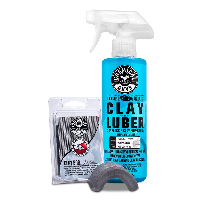 Chemical Guys Clay Bar Kit, Medium Duty with Luber Synthetic Lubricant â€“ Removes Embedded Dirt, Restores Smooth Paint, Preps for Wax and Sealant - Safe for Cars, Trucks, SUVs, 16 oz, 2 Items - Image 1
