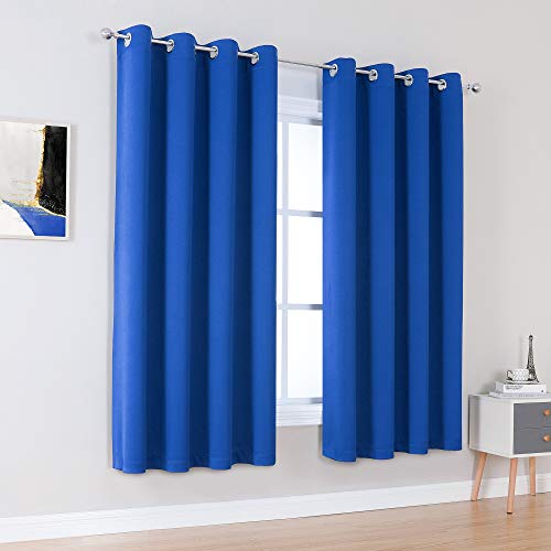 DUALIFE Royal Blue Blackout Curtain Panels/Drapes 45 Inch Length for Boys Bedroom 2 Panels Thermal Insulated Solid Draperies with Grommet for Living Room 52 W x 45 L Inch - Image 2
