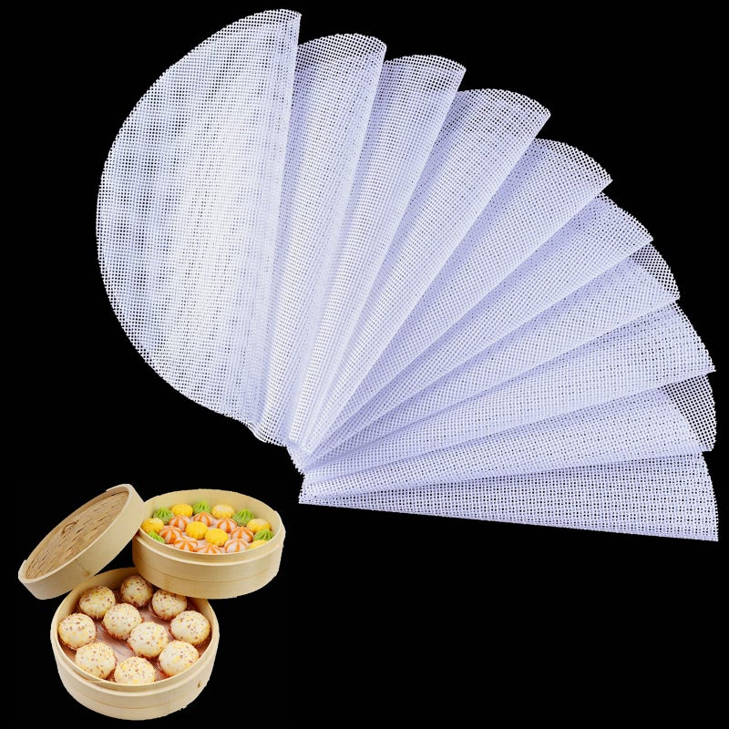 BuRuiJi 10Pcs Round Silicone Steamer Liners,13inch Non-stick Silicone Steamer Mesh Mat,Reusable Bamboo Steamer Liner Pad Dim Sum Mesh for Home Kitchen Cooking(10, 13 x 13 inch) - Image 1