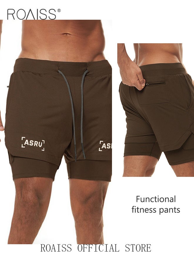 Men Functional Sports Fitness Pants Double Layer Skin Friendly Fabric Breathable Wear Resistant Quick Drying Material Training Pants Lined with Pockets