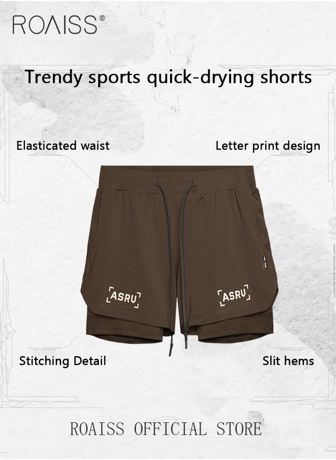 Men Functional Sports Fitness Pants Double Layer Skin Friendly Fabric Breathable Wear Resistant Quick Drying Material Training Pants Lined with Pockets