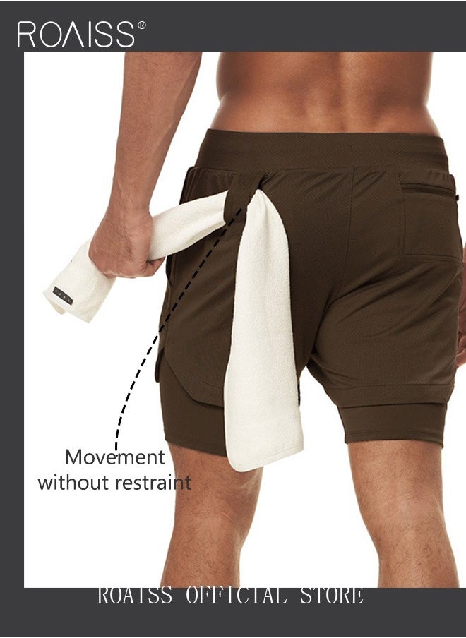 Men Functional Sports Fitness Pants Double Layer Skin Friendly Fabric Breathable Wear Resistant Quick Drying Material Training Pants Lined with Pockets