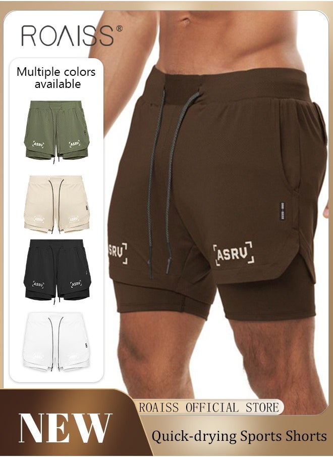 Men Functional Sports Fitness Pants Double Layer Skin Friendly Fabric Breathable Wear Resistant Quick Drying Material Training Pants Lined with Pockets