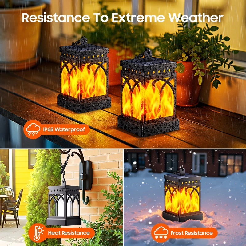 KOOPER 4 Pack Solar Lanterns Outdoor Waterproof, Upgraded Flickering Flame Modes + Constant Modes Hanging Solar Lantern Lights for Outside, Lanterns Decorative Outdoor for Garden Table Yard Tree Decor - Image 3