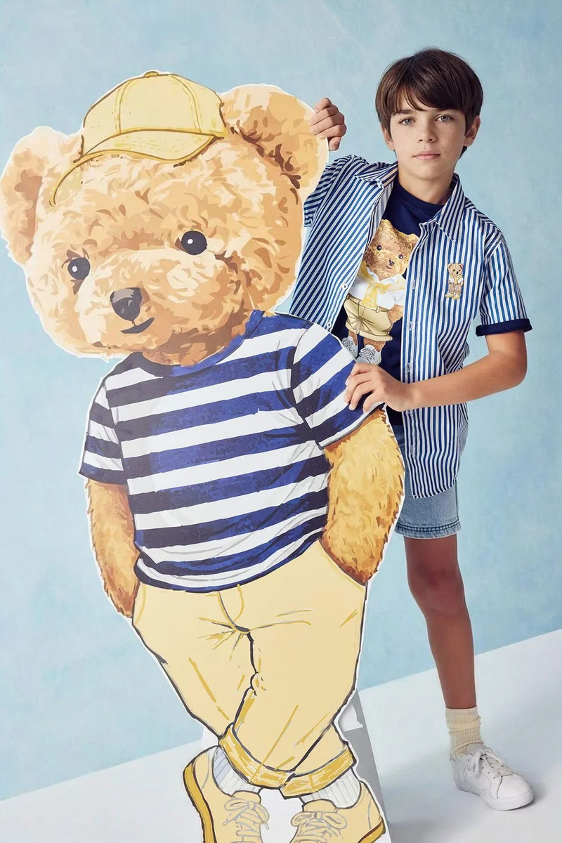 ديفاكتو Boy Striped Poplin Teddy Bear Shirt