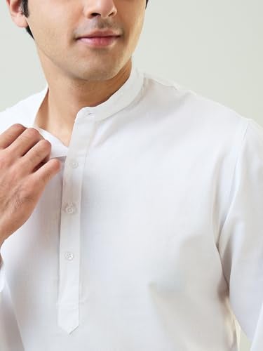 Raymond Sleepz Men Comfort Fit Solid Pattern Cotton Polyester Blend Mandrin Collar Sleepz Kurta Set (Size: XL)-AEUC00017-W0 White - Image 4