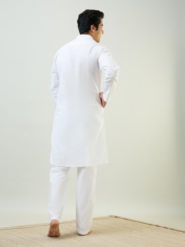 Raymond Sleepz Men Comfort Fit Solid Pattern Cotton Polyester Blend Mandrin Collar Sleepz Kurta Set (Size: XL)-AEUC00017-W0 White - Image 2