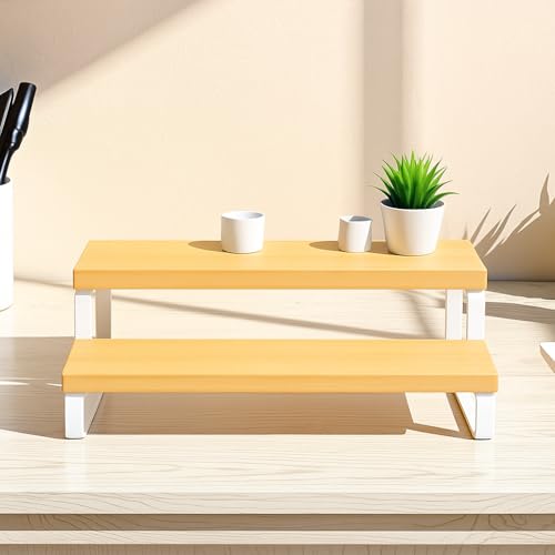 Decorlay 2-Tier Metal & Laminated Board Stairs Spice Rack Cosmetic Organizer Stand, Kitchen Countertop for Pantry Cupboard, Countertop (Beech+White) - Image 4