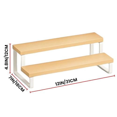 Decorlay 2-Tier Metal & Laminated Board Stairs Spice Rack Cosmetic Organizer Stand, Kitchen Countertop for Pantry Cupboard, Countertop (Beech+White) - Image 2