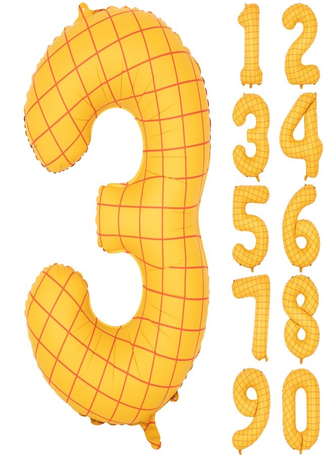 CHANGZHONG 40" Matte Yellow Theme party Number Balloons Helium Foil Mylar Balloon Birthday Party banquet Decoration Square grid Digital 3 - Image 1