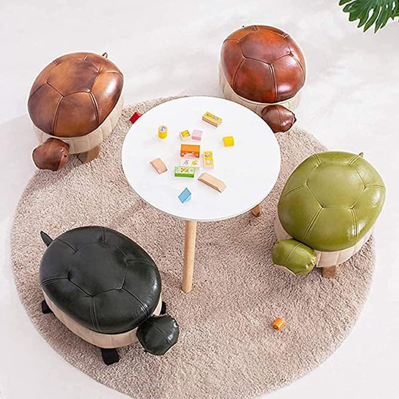 Kelendle Animal Footstool Turtle Upholstered Ottoman PU Leather Pouf Wood Foot Stool Rest for Living Room Bedroom Sofa Bench Seat Chair, Grass (Large, Brown) - Image 2