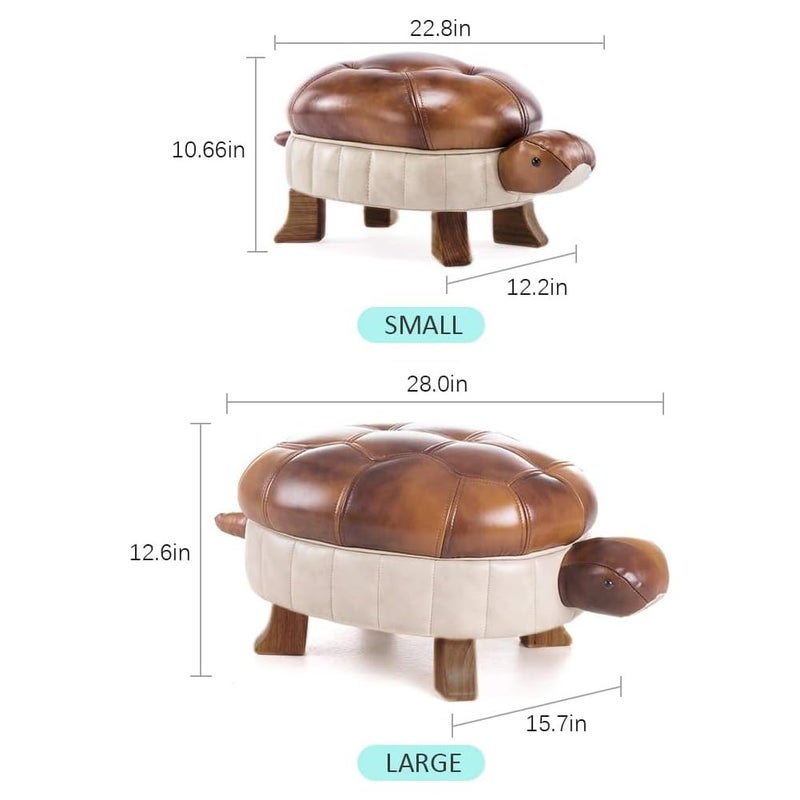 Kelendle Animal Footstool Turtle Upholstered Ottoman PU Leather Pouf Wood Foot Stool Rest for Living Room Bedroom Sofa Bench Seat Chair, Grass (Large, Brown) - Image 5