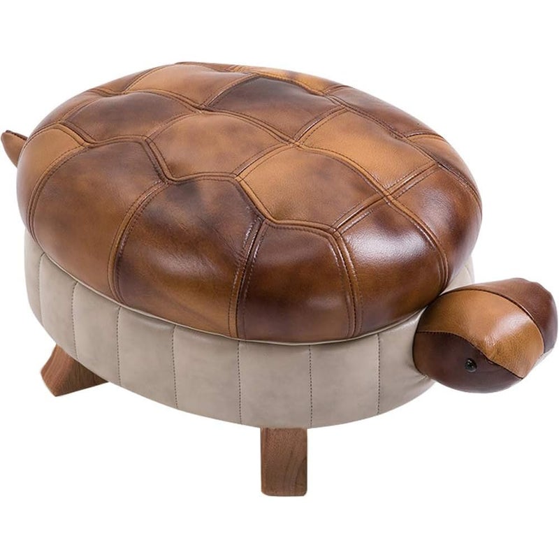Kelendle Animal Footstool Turtle Upholstered Ottoman PU Leather Pouf Wood Foot Stool Rest for Living Room Bedroom Sofa Bench Seat Chair, Grass (Large, Brown) - Image 1