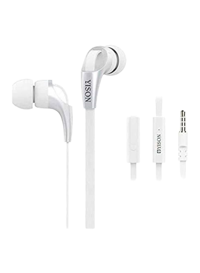 Yison Wired Earphones with Microphone and Noise Isolating Flat Cable with 3.5mm Jack - White