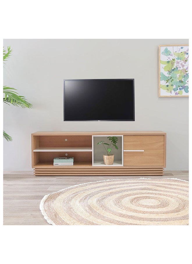 DANUBE HOME خزانة تلفزيون Zola لوحدة حائط ترفيه تلفزيونية تصل إلى 65 بوصة، حامل تلفزيون خشبي لغرفة المعيشة وغرفة النوم، L180xW36.8xH57.8 سم طبيعي/أبيض فاتح  - Image 1
