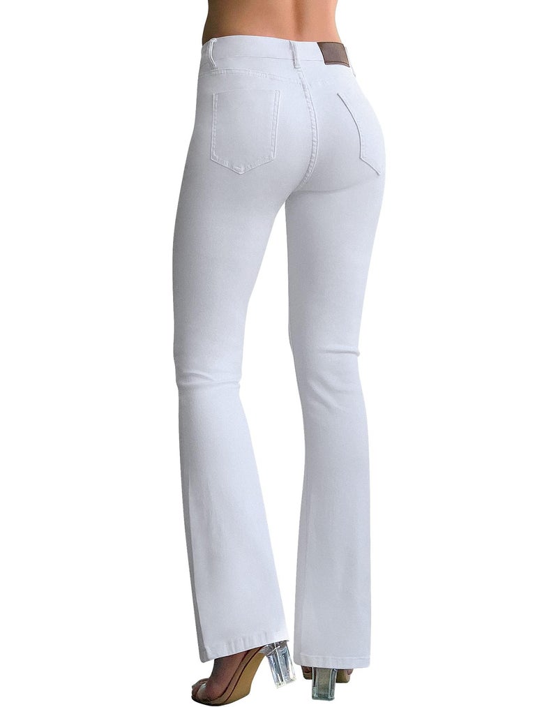 roswear Womens Mid Waist Bell Bottom Stretchy Flare Jeans Pants White X-Large - Image 2