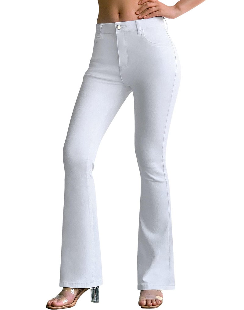 roswear Womens Mid Waist Bell Bottom Stretchy Flare Jeans Pants White X-Large - Image 1