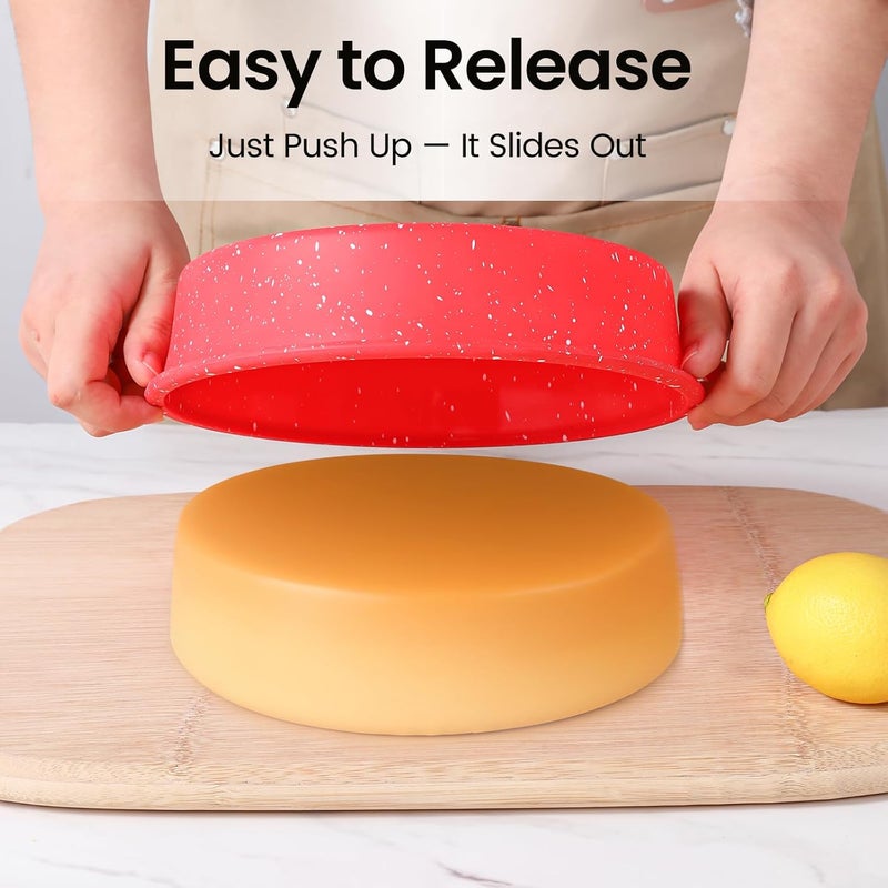 SJ قالب كعكة دائري من السيليكون مقاس 8 بوصات مع إطار معزز بالمعادن مجموعة من 2، قالب كعكة سيليكون غير لاصق للخبز مناسب لصنع الكعك الطبقي، كعك الجبن والشوكولاتة - أحمر - Image 4