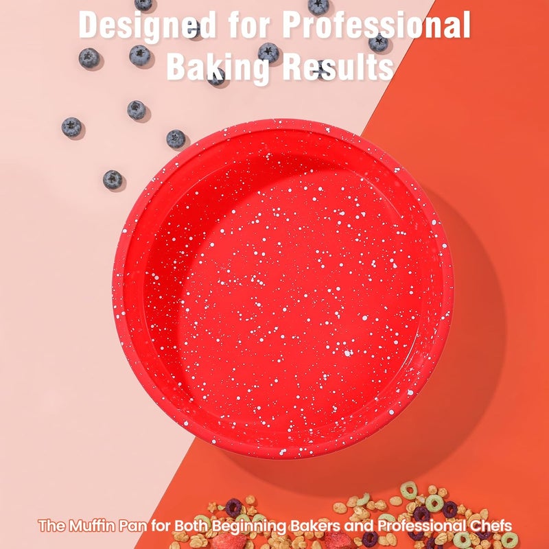 SJ قالب كعكة دائري من السيليكون مقاس 8 بوصات مع إطار معزز بالمعادن مجموعة من 2، قالب كعكة سيليكون غير لاصق للخبز مناسب لصنع الكعك الطبقي، كعك الجبن والشوكولاتة - أحمر - Image 2