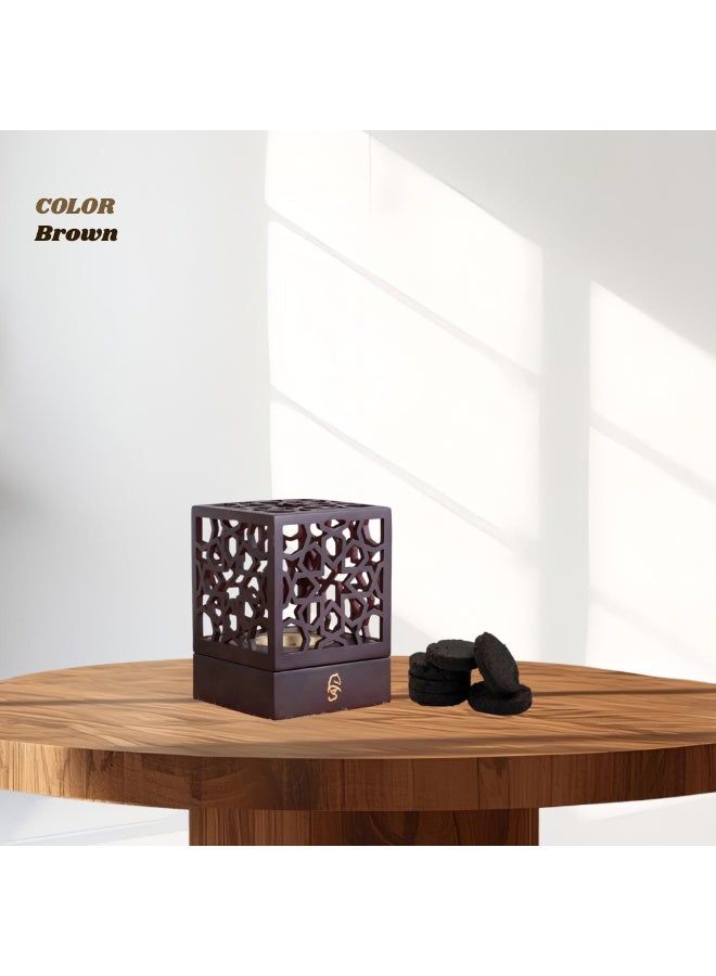 Premium Arabic Bakhoor Burner Brown – Elegant Geometric Metal Incense Holder  | Modern Mabkhara for Home, Ramadan, Gifting - Image 4