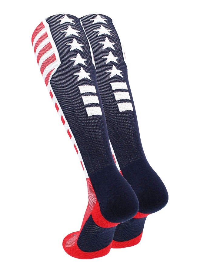 TCK Elite USA Flag Patriot Red White Blue Basketball Football Knee High Socks (Small) - Scarlet/Navy/White,Small - Image 2