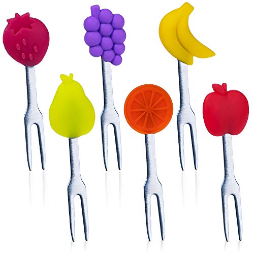 MATICAN Cocktail Forks, 6-Piece Appetizer Forks, Fruit Shapes, Stainless Steel and Silicone Small Forks for Fruits, Cheese, Appetizers - Image 1