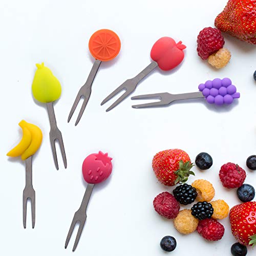 MATICAN Cocktail Forks, 6-Piece Appetizer Forks, Fruit Shapes, Stainless Steel and Silicone Small Forks for Fruits, Cheese, Appetizers - Image 4