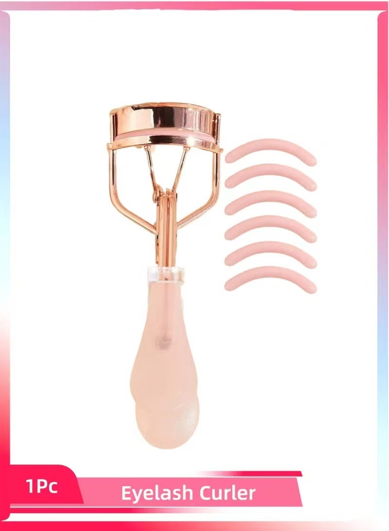 Gecomo Stainless Steel Eyelash Curler with 6 Pink Refill Pads, Pain Free Lash Curler with Silicone Handle, Ergonomic Design, Fits All Eye Shapes & Sizes, Portable Lash Curler for Women (Pink) - Image 1