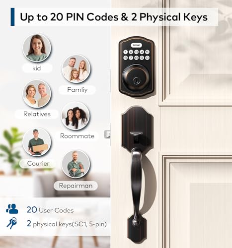 TEEHO Keyless Entry Door Lock Deadbolt with Handle Set, Electronic Digital Smart Locks Set for Front Door with 2 Keys, Easy to Install Keypad Deadbolt, Auto Lock - Oil-Rubbed Bronze - Image 2