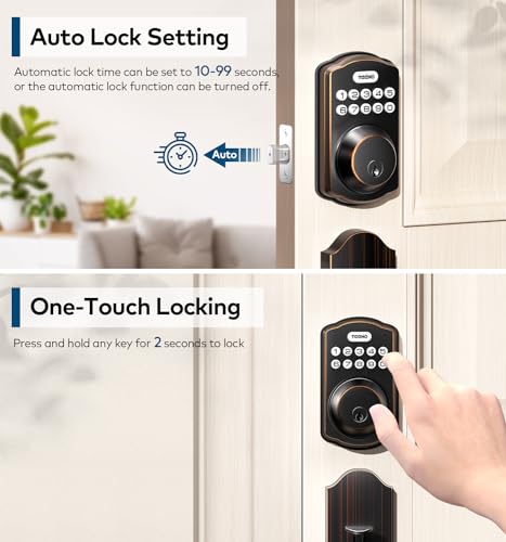 TEEHO Keyless Entry Door Lock Deadbolt with Handle Set, Electronic Digital Smart Locks Set for Front Door with 2 Keys, Easy to Install Keypad Deadbolt, Auto Lock - Oil-Rubbed Bronze - Image 3