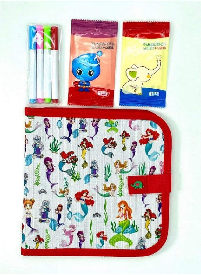 ArtBee ArtBee Erasable Doodle Drawing Book - 6 Sheets Double-Side Kids Draw Slate for Colouring Sketching Painting Toy Writing Boards Children Scribbler Pad with 4 Water-Soluble Chalk Markers (Off White)  - Image 1