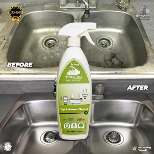 HerbyShine Hard Water Stain Remover 1L | Limescale & Rust Remover for Bathroom Taps, Shower & Tiles | Removes Calcium Deposits, Soap Scum & Water Marks | No Scrub Bathroom Cleaner Pack 1 - Image 4