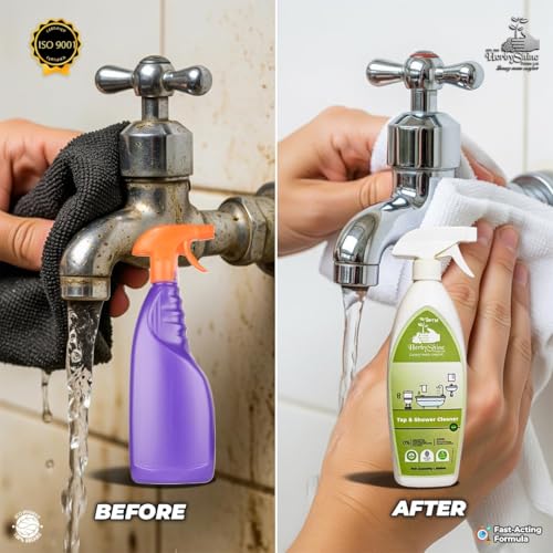HerbyShine Hard Water Stain Remover 1L | Limescale & Rust Remover for Bathroom Taps, Shower & Tiles | Removes Calcium Deposits, Soap Scum & Water Marks | No Scrub Bathroom Cleaner Pack 1 - Image 5