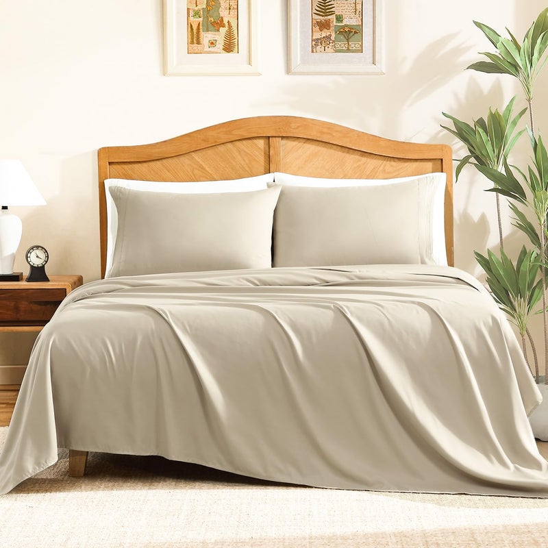 ClevaHome Sheet Set Queen Size 4Piece Bedding Lightweight  Super Soft Easy Care Microfiber Shrinkage  Fade Resistant Bedding Set with 14 Deep Pockets Sandy Beige