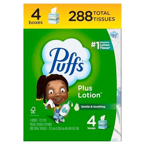 Puffs Plus Lotion Facial Tissue, 4 Mega Cube Boxes, 72 Tissues Per Box - Image 1