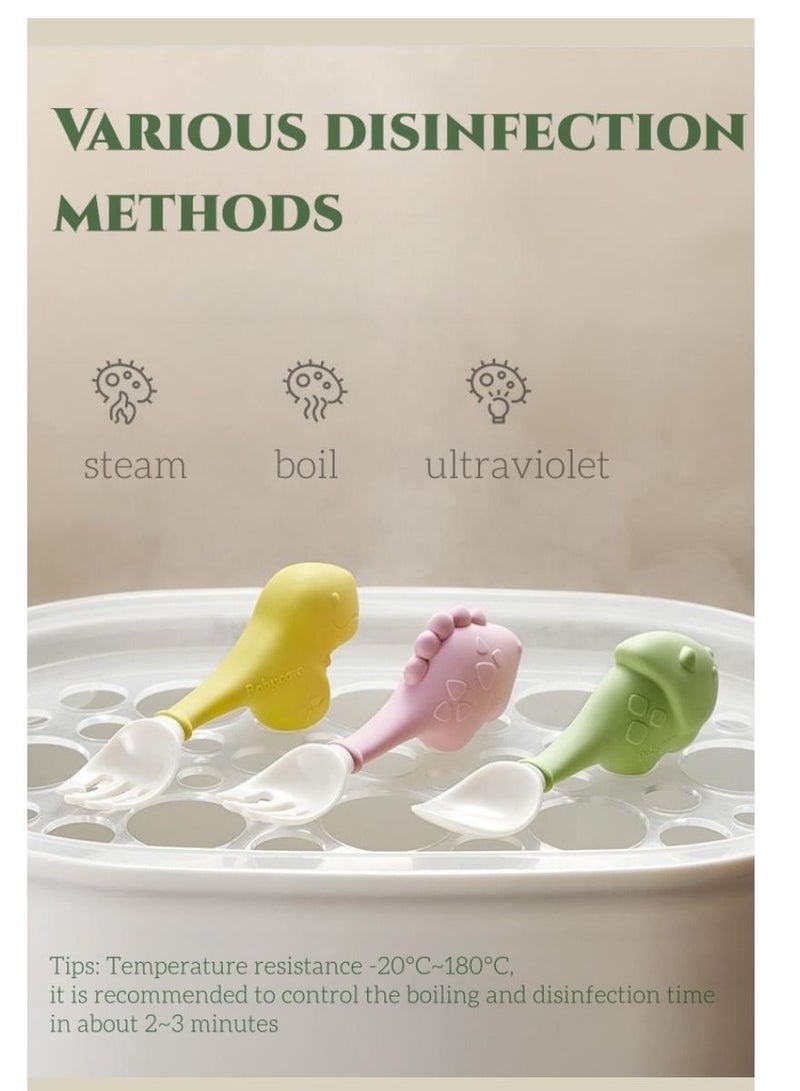 كوني أمًا أفضل مجموعة ملعقة وشوكة للتدريب على التغذية الذاتية للطفل مع حقيبة سفر سهلة الإمساك وخالية من مادة BPA وأدوات تدريب للأطفال الصغار PPSU مجموعة أدوات مائدة رائعة وشوكة ملاعق للأطفال بمظهر ديناصور لطيف - Image 5