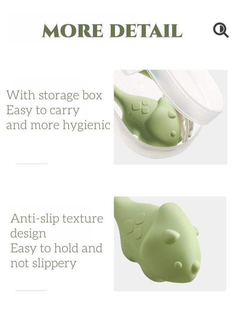 كوني أمًا أفضل مجموعة ملعقة وشوكة للتدريب على التغذية الذاتية للطفل مع حقيبة سفر سهلة الإمساك وخالية من مادة BPA وأدوات تدريب للأطفال الصغار PPSU مجموعة أدوات مائدة رائعة وشوكة ملاعق للأطفال بمظهر ديناصور لطيف - Image 4