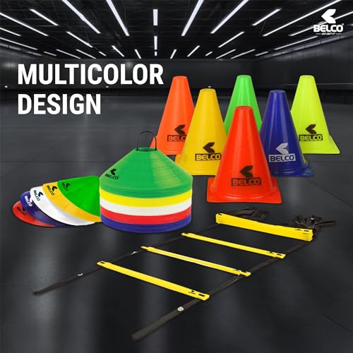 Belco Sports PVC Cones, Pack 6, 10 Space Markers and Ladder Agility, 4 Meter Combos (Multicolour, 6 Inch) - Image 5