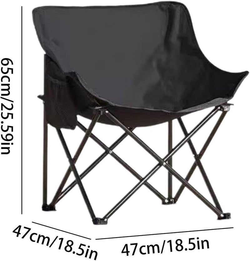 Niyam Folding Chair Big with Side Pocket - Portable Foldable Nylon Base Fabric Camping Chair for Fishing Beach Picnic Outdoor Garden Chair (Moon, Black) - Image 2