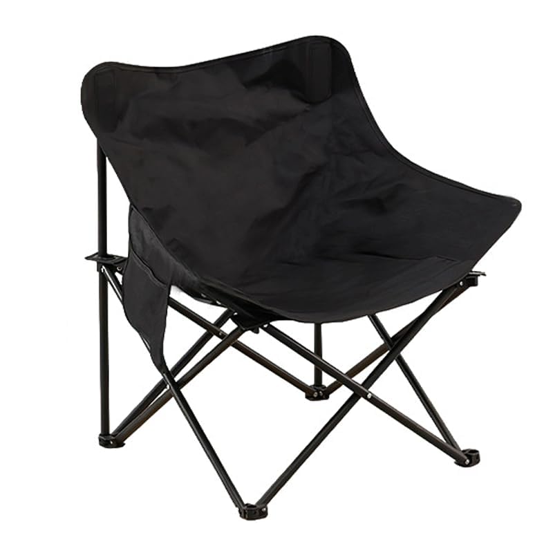 Niyam Folding Chair Big with Side Pocket - Portable Foldable Nylon Base Fabric Camping Chair for Fishing Beach Picnic Outdoor Garden Chair (Moon, Black) - Image 1