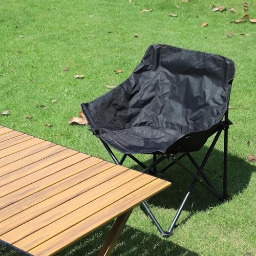 Niyam Folding Chair Big with Side Pocket - Portable Foldable Nylon Base Fabric Camping Chair for Fishing Beach Picnic Outdoor Garden Chair (Moon, Black) - Image 3