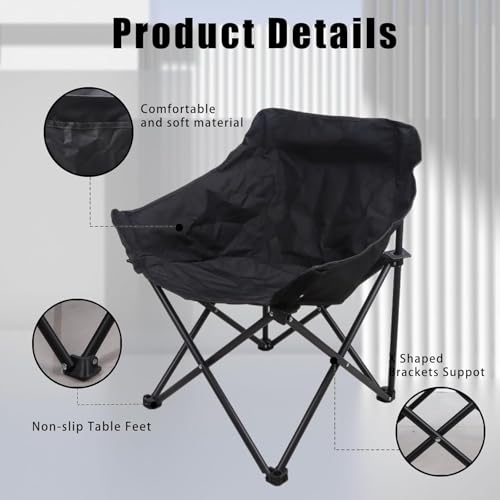 Niyam Folding Chair Big with Side Pocket - Portable Foldable Nylon Base Fabric Camping Chair for Fishing Beach Picnic Outdoor Garden Chair (Moon, Black) - Image 5