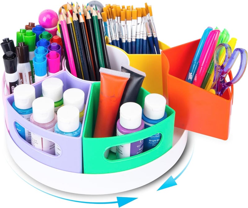 CraftGenes منظم مستلزمات فنية من ، حامل أقلام دوار كبير جدًا بزاوية 360 درجة مع 7 حجرات قابلة للإزالة، منظم أقلام تحديد ملونة وحامل حرف يدوية للأطفال والمعلمين والفصل الدراسي والمدرسة - Image 1